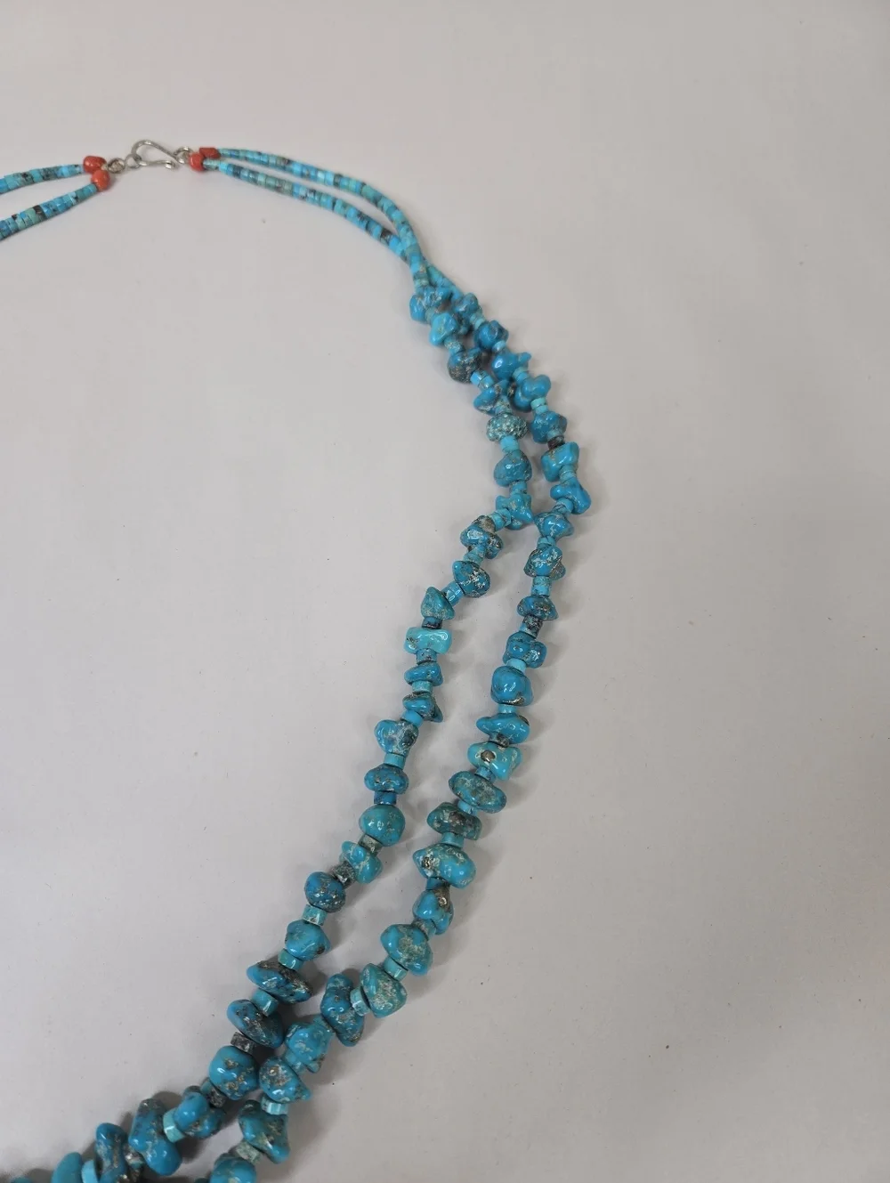 Native American Southwestern Turquoise Double Strand Necklace Nuggets-Heshi Bead